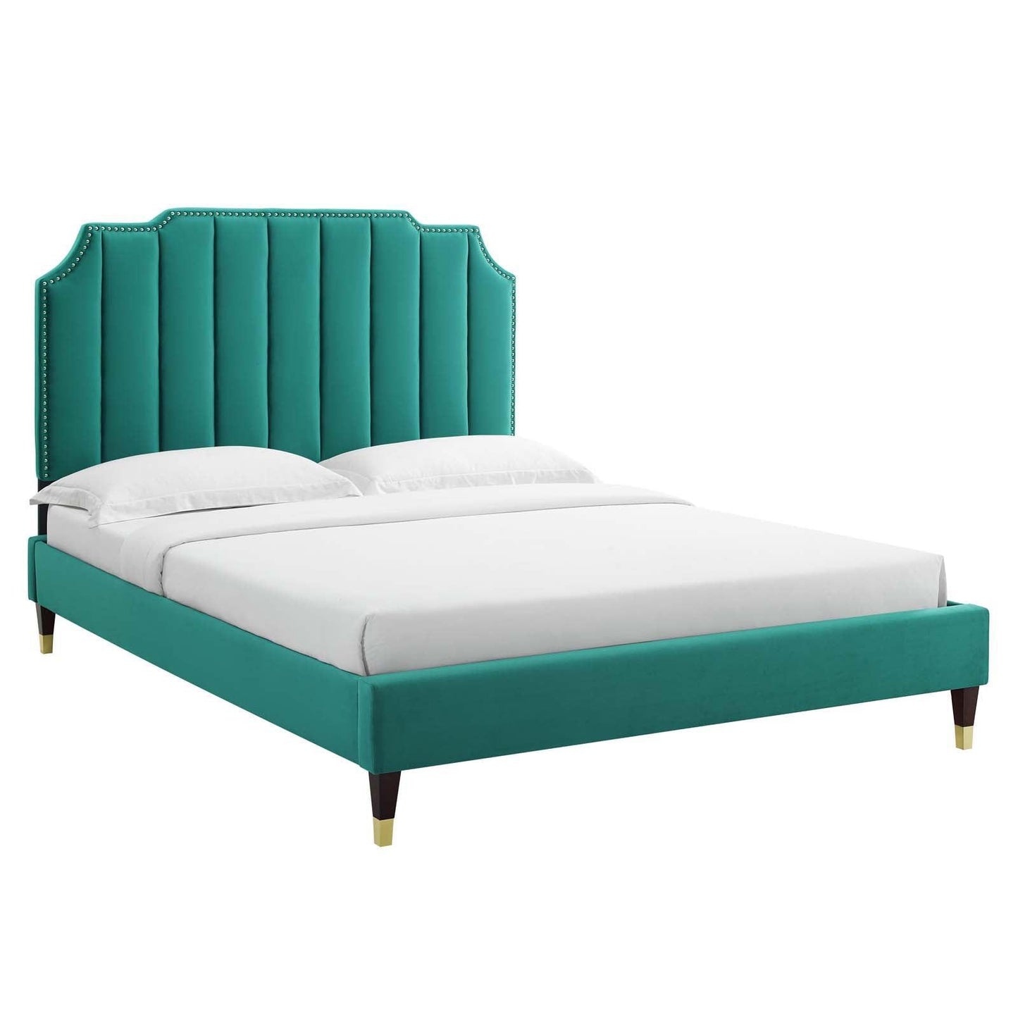 Colette Queen Performance Velvet Platform Bed, MOD-6584 FredCo