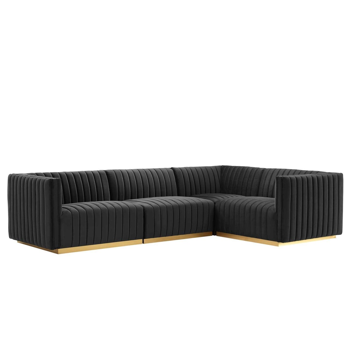 Conjure Channel Tufted Performance Velvet 4-Piece Sectional, EEI-5848 FredCo