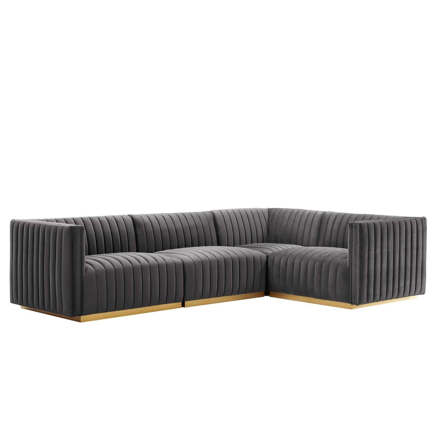 Conjure Channel Tufted Performance Velvet 4-Piece Sectional, EEI-5848 FredCo