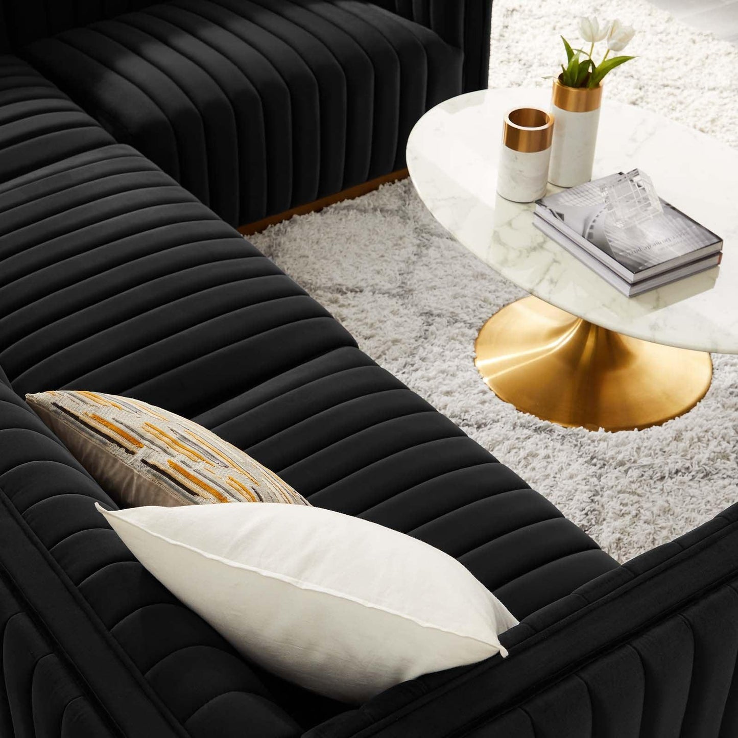 Conjure Channel Tufted Performance Velvet 4-Piece Sectional, EEI-5848 FredCo