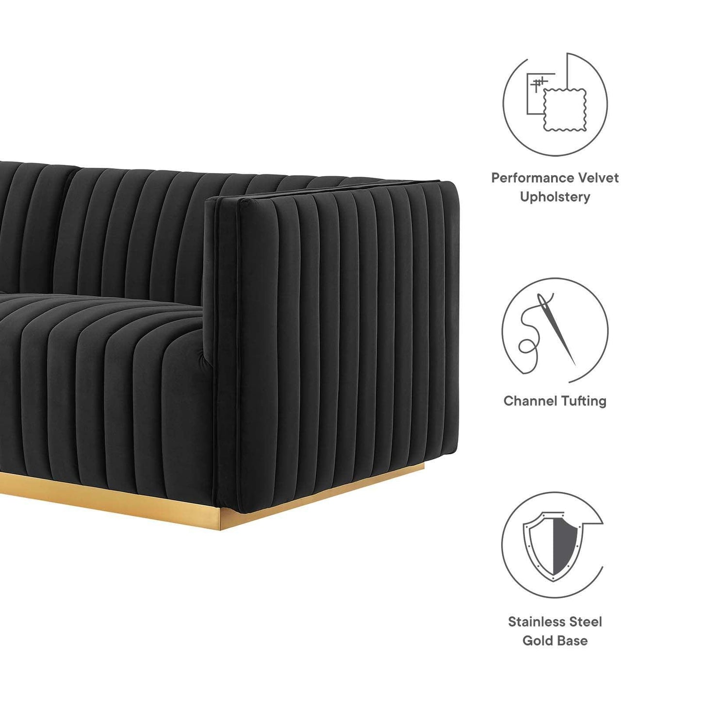 Conjure Channel Tufted Performance Velvet 4-Piece Sofa, EEI-5845 FredCo