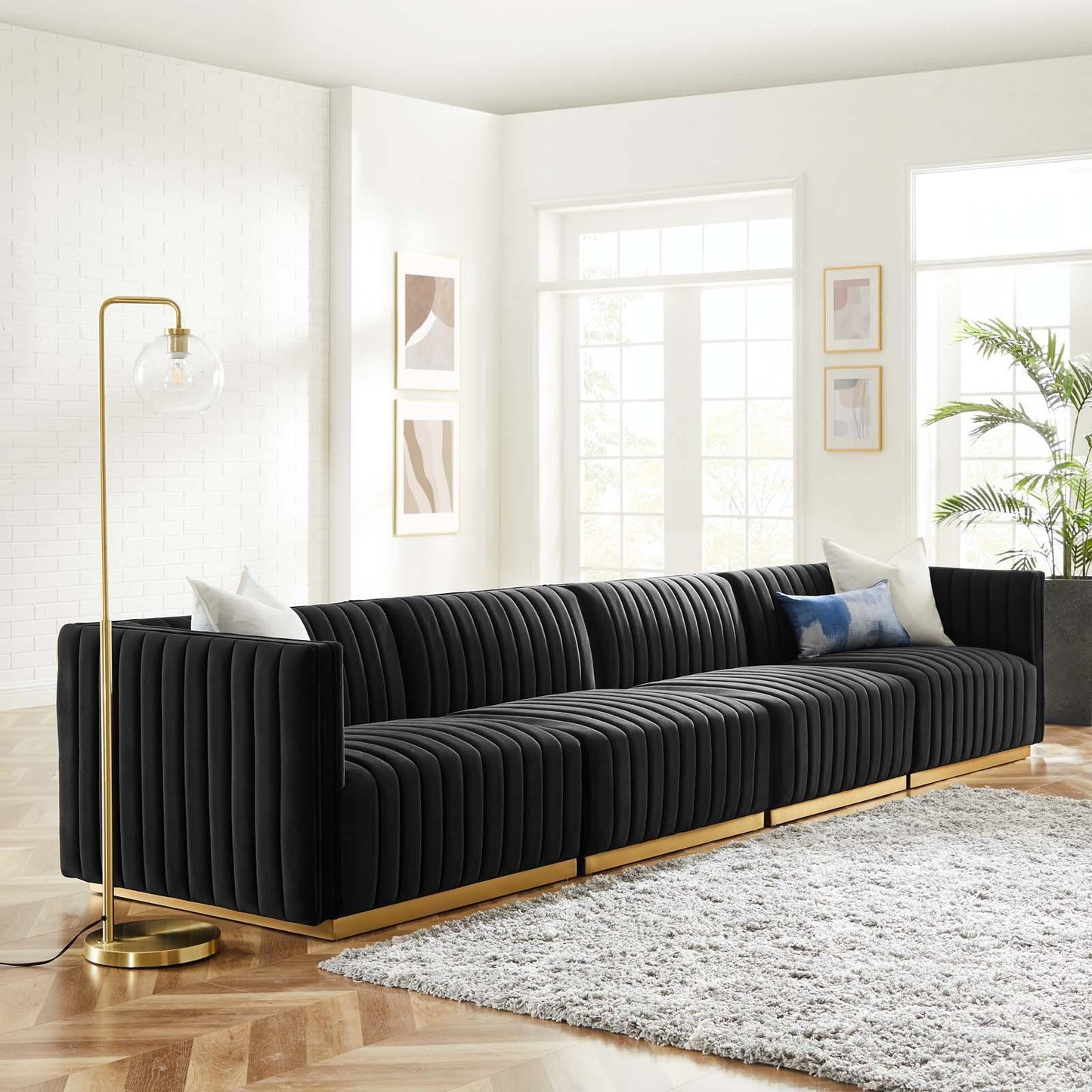 Conjure Channel Tufted Performance Velvet 4-Piece Sofa, EEI-5845 FredCo