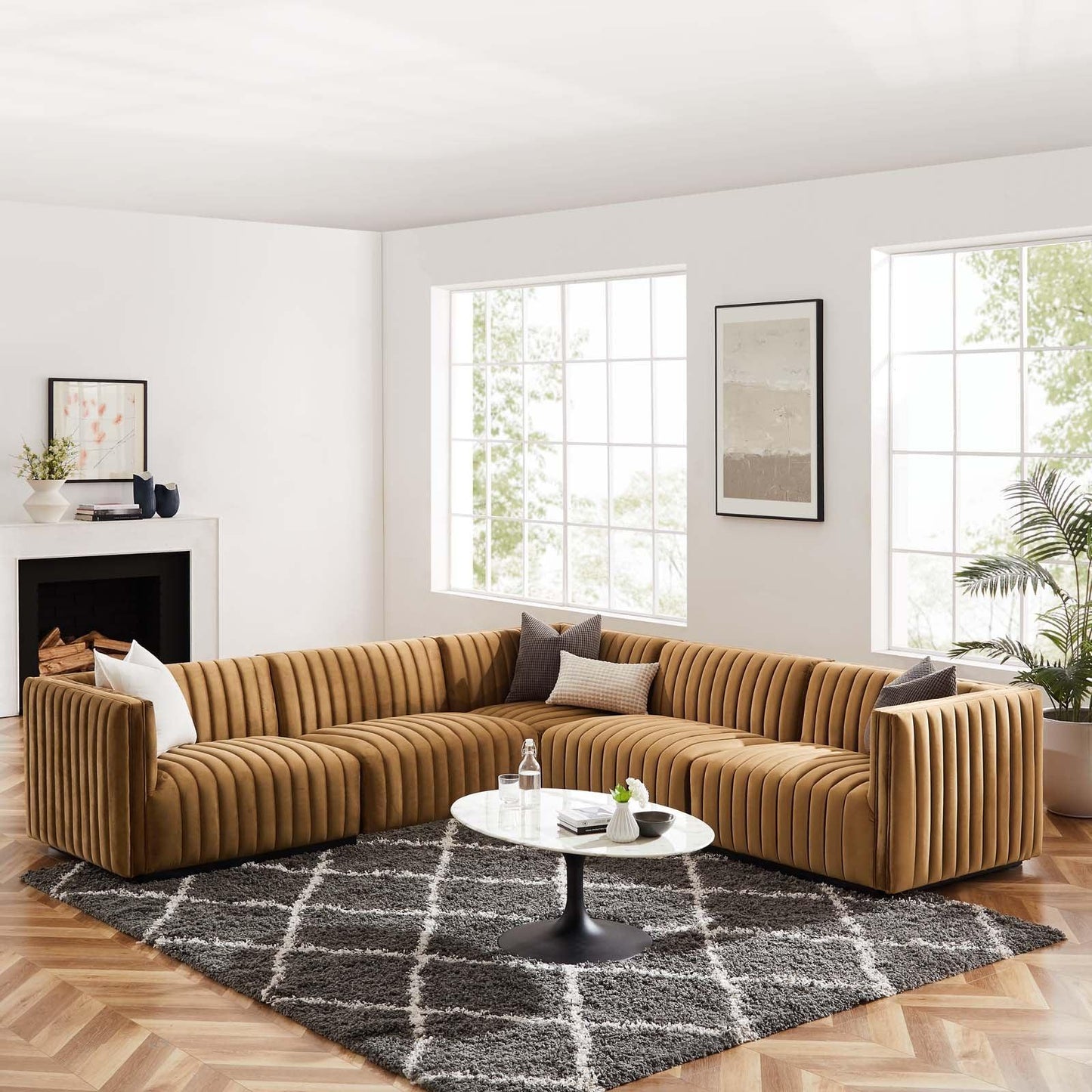 Conjure Channel Tufted Performance Velvet 5-Piece Sectional, EEI-5772 FredCo