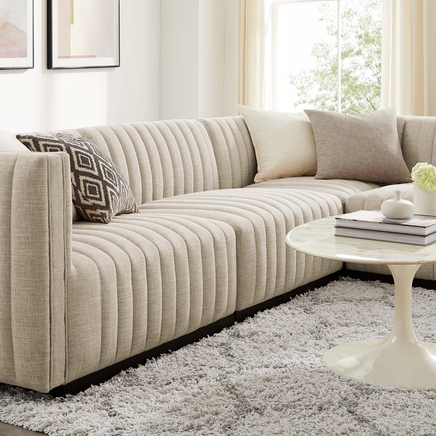 Conjure Channel Tufted Upholstered Fabric 4-Piece L-Shaped Sectional, EEI-5792 FredCo