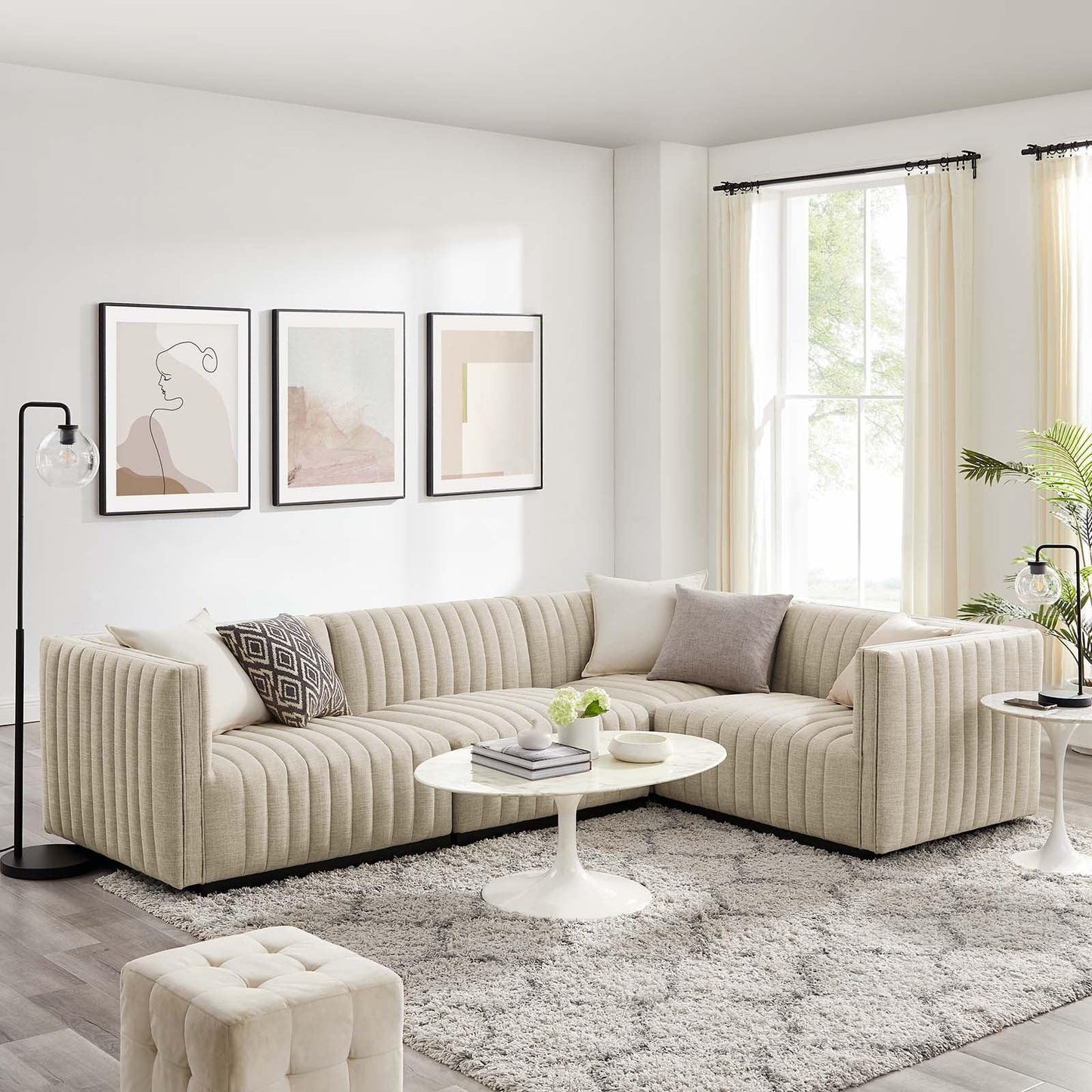 Conjure Channel Tufted Upholstered Fabric 4-Piece L-Shaped Sectional, EEI-5792 FredCo