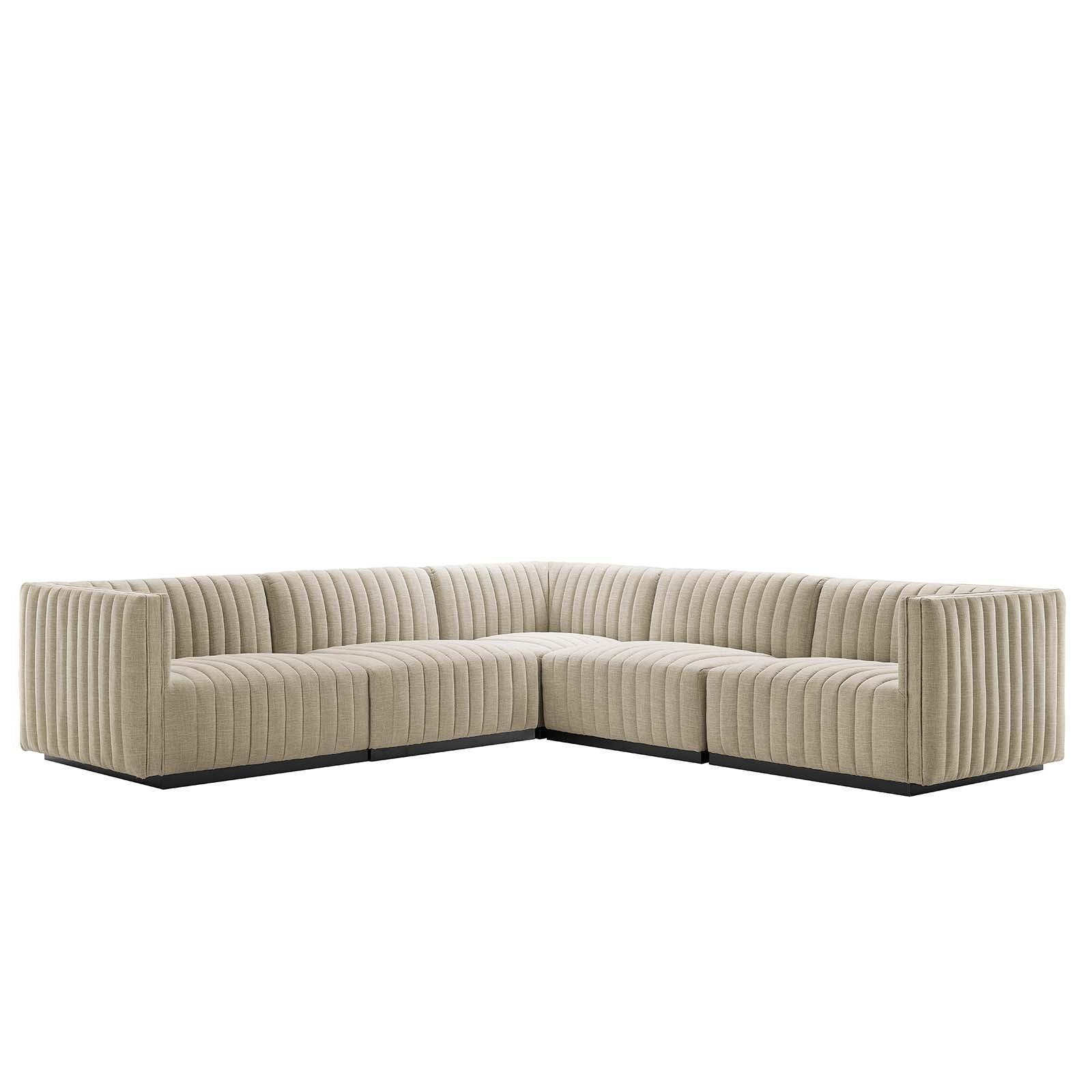 Conjure Channel Tufted Upholstered Fabric 5-Piece L-Shaped Sectional, EEI-5794 FredCo