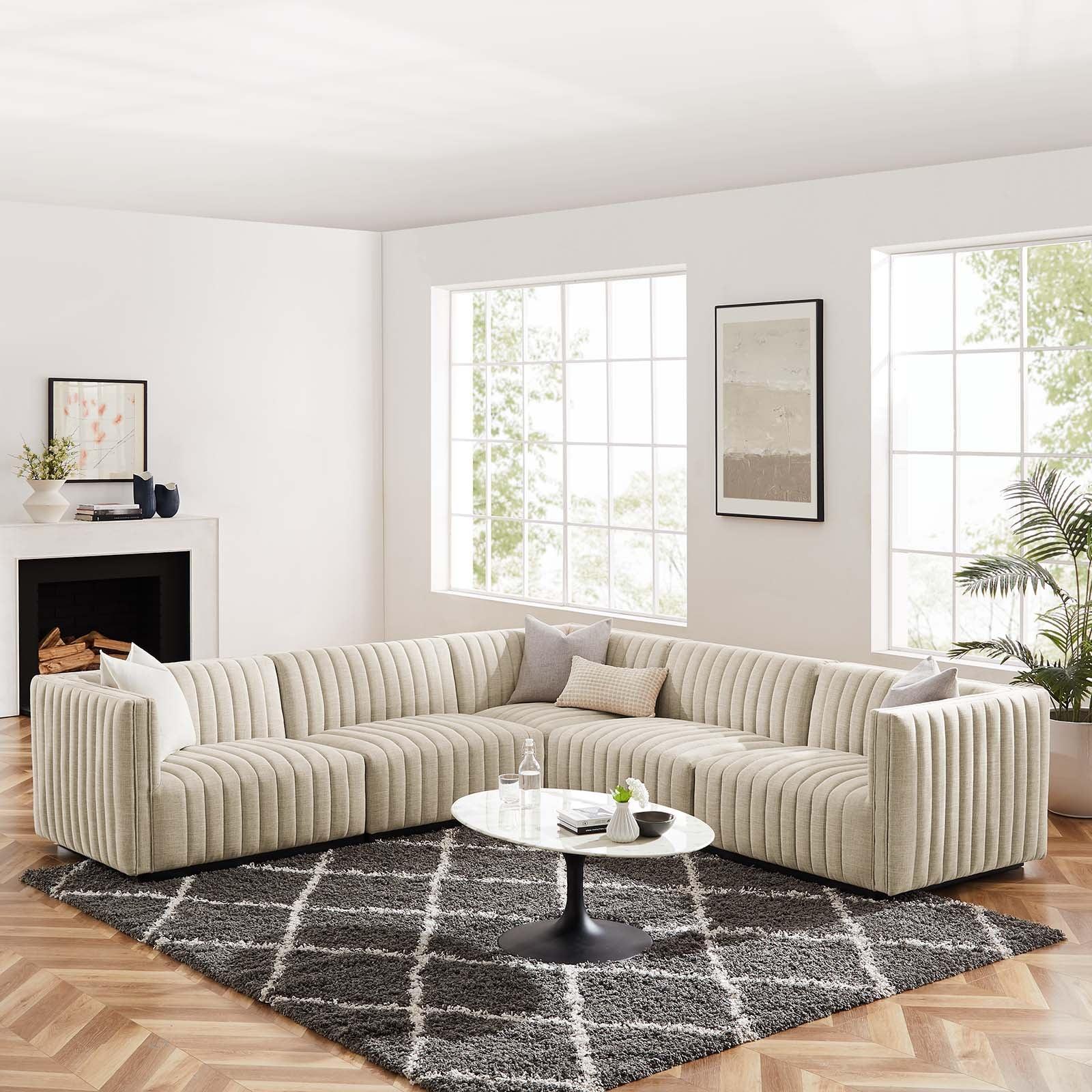 Conjure Channel Tufted Upholstered Fabric 5-Piece L-Shaped Sectional, EEI-5794 FredCo