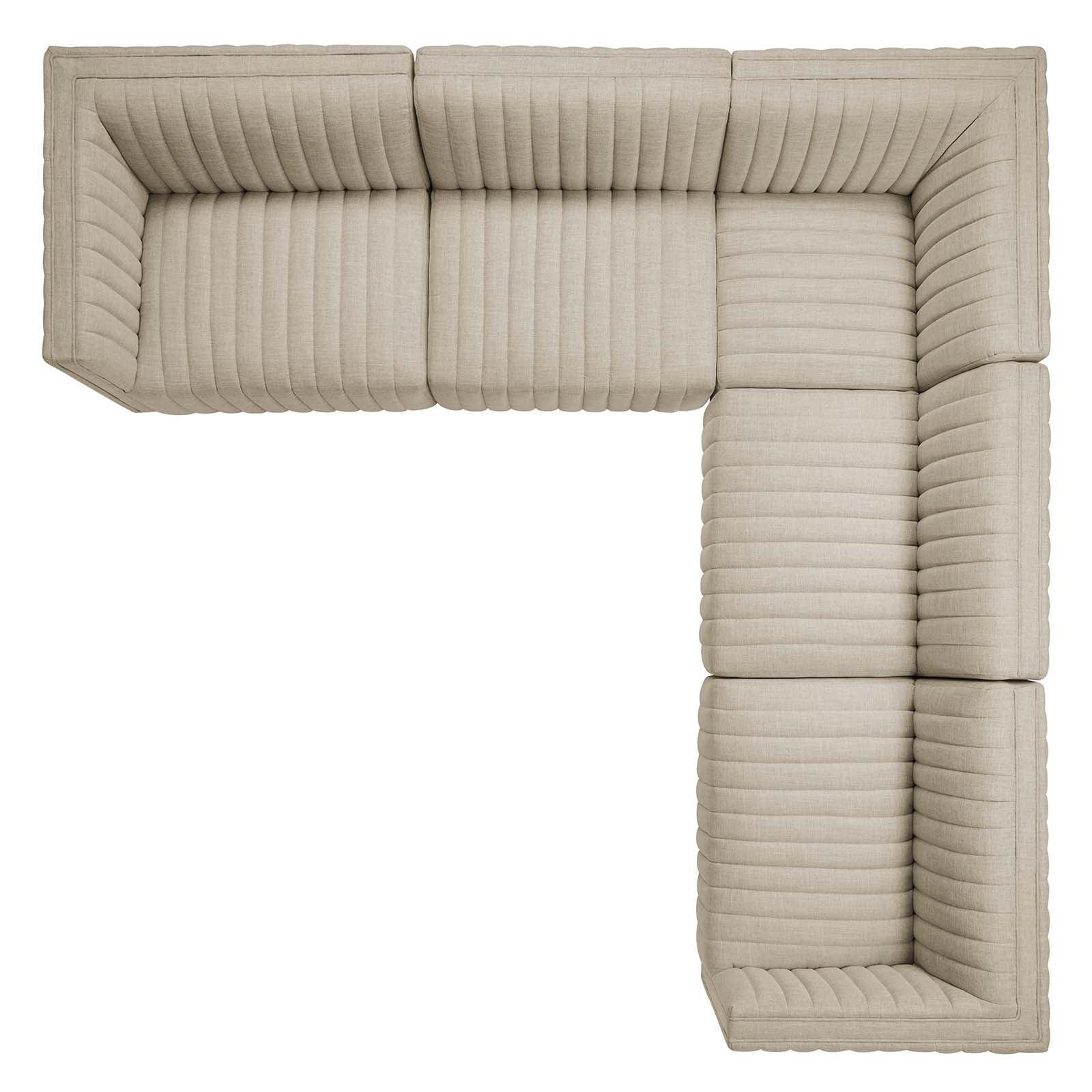 Conjure Channel Tufted Upholstered Fabric 5-Piece L-Shaped Sectional, EEI-5794 FredCo