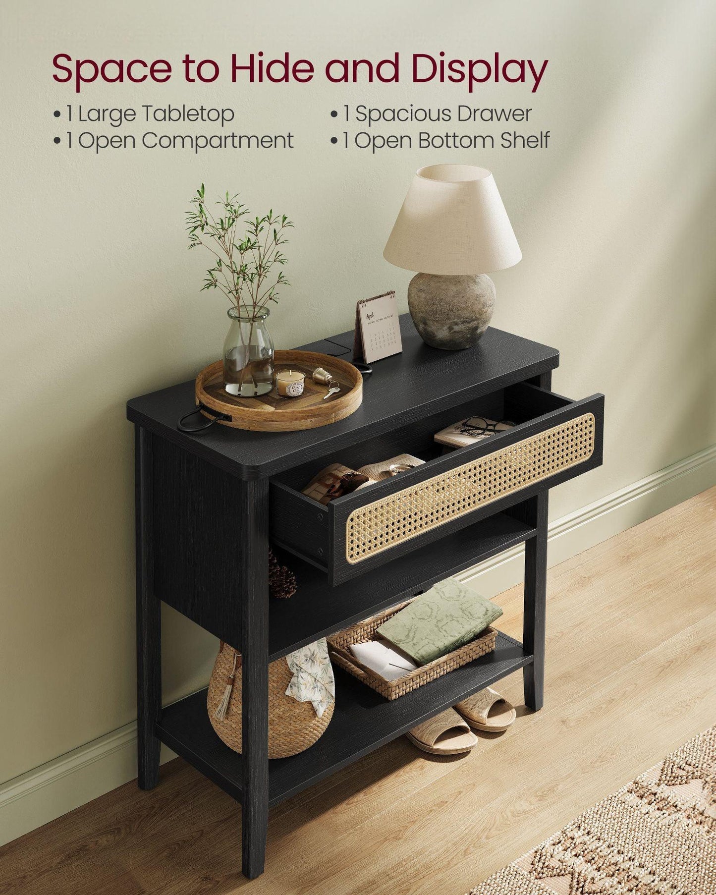 Console Table with Power Outlets Ash Black FredCo