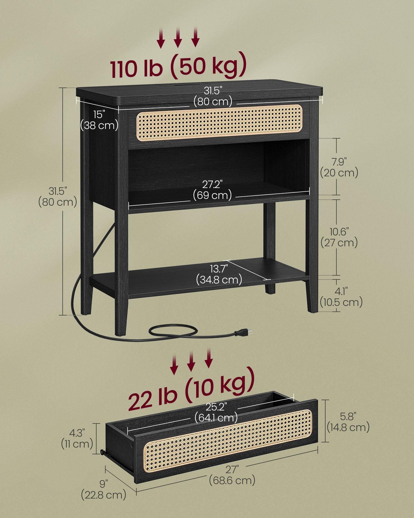 Console Table with Power Outlets Ash Black FredCo