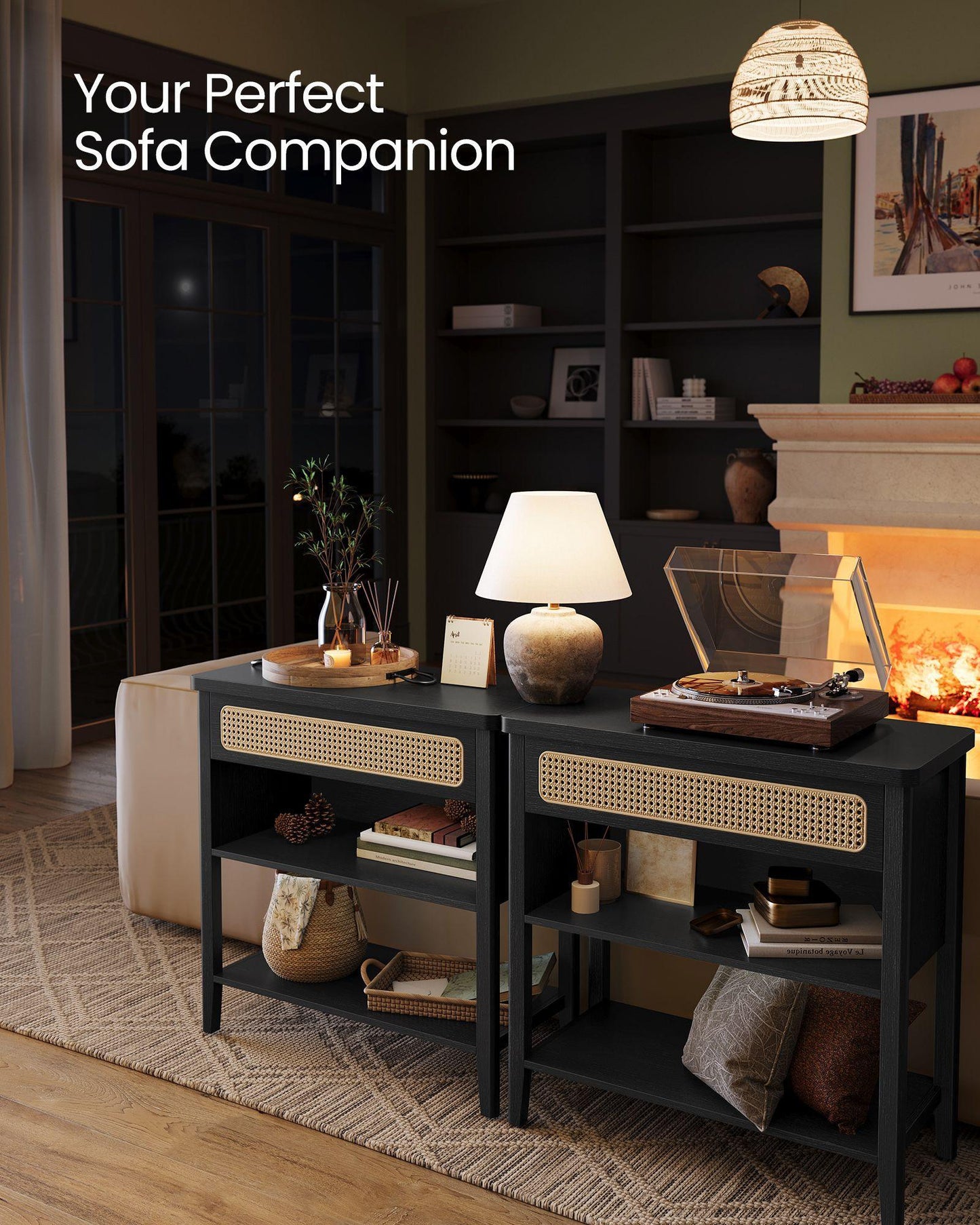 Console Table with Power Outlets Ash Black FredCo