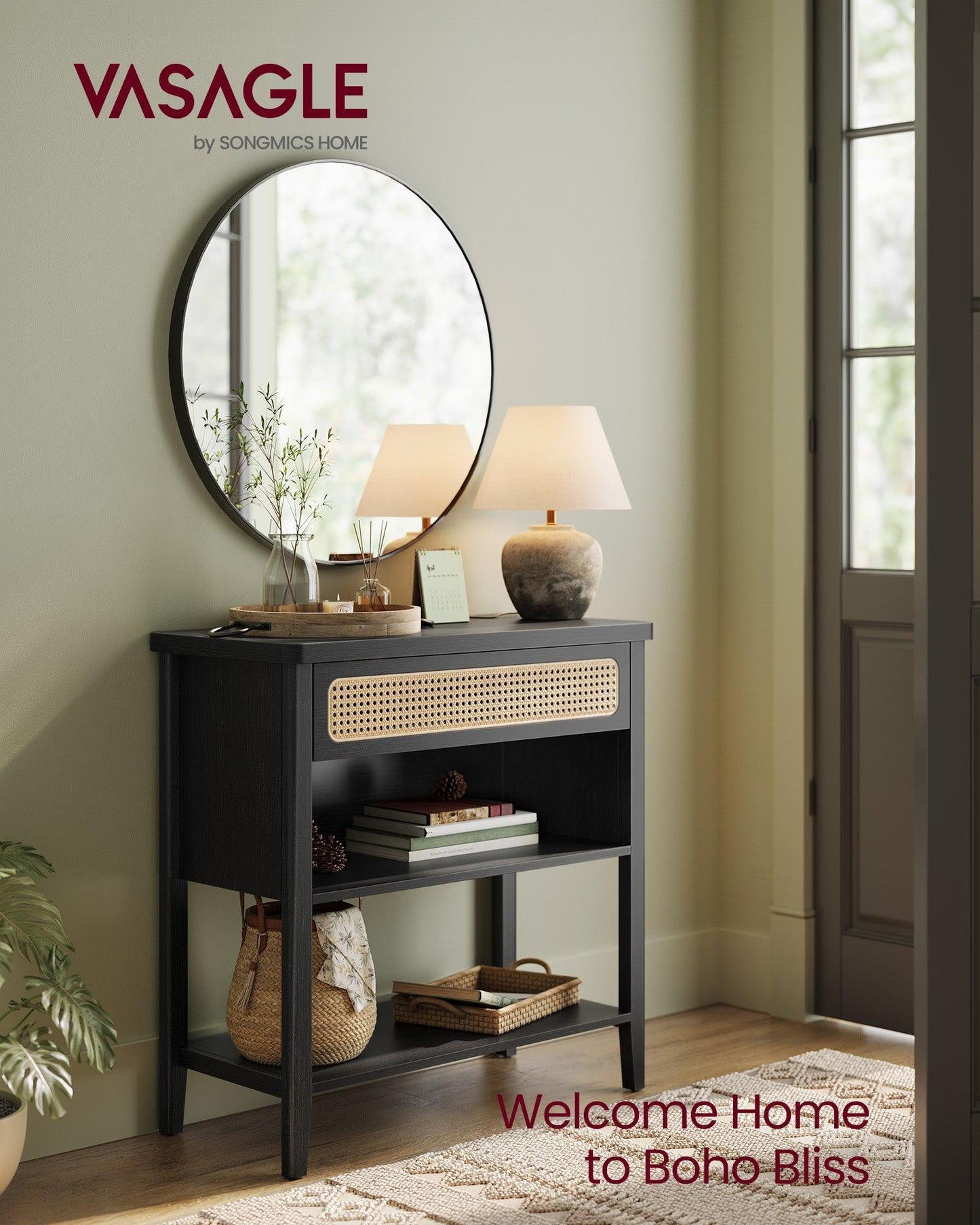 Console Table with Power Outlets Ash Black FredCo