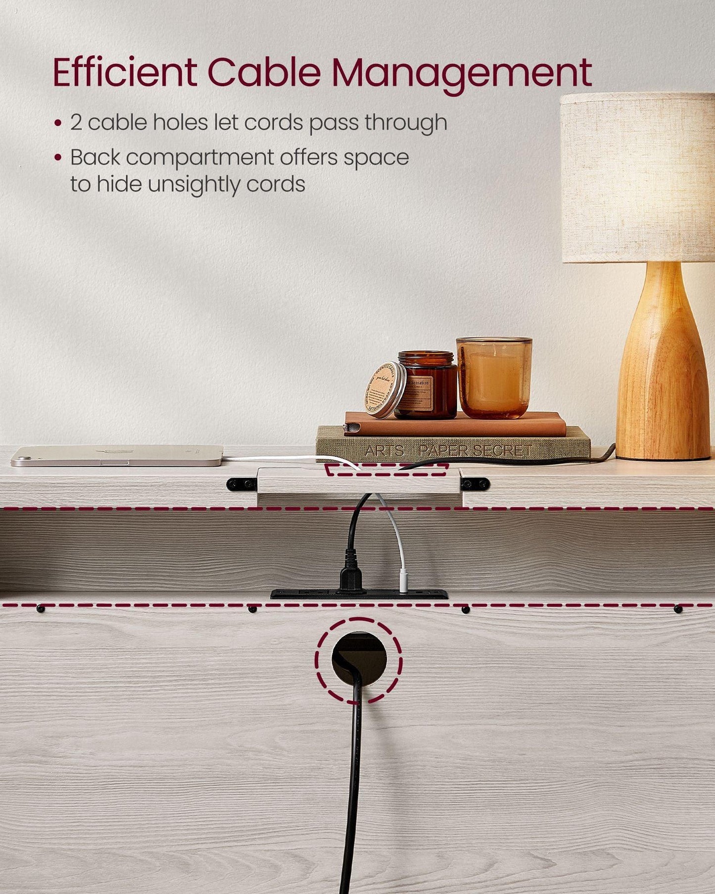 Console Table with Power Outlets Oatmeal Beige FredCo