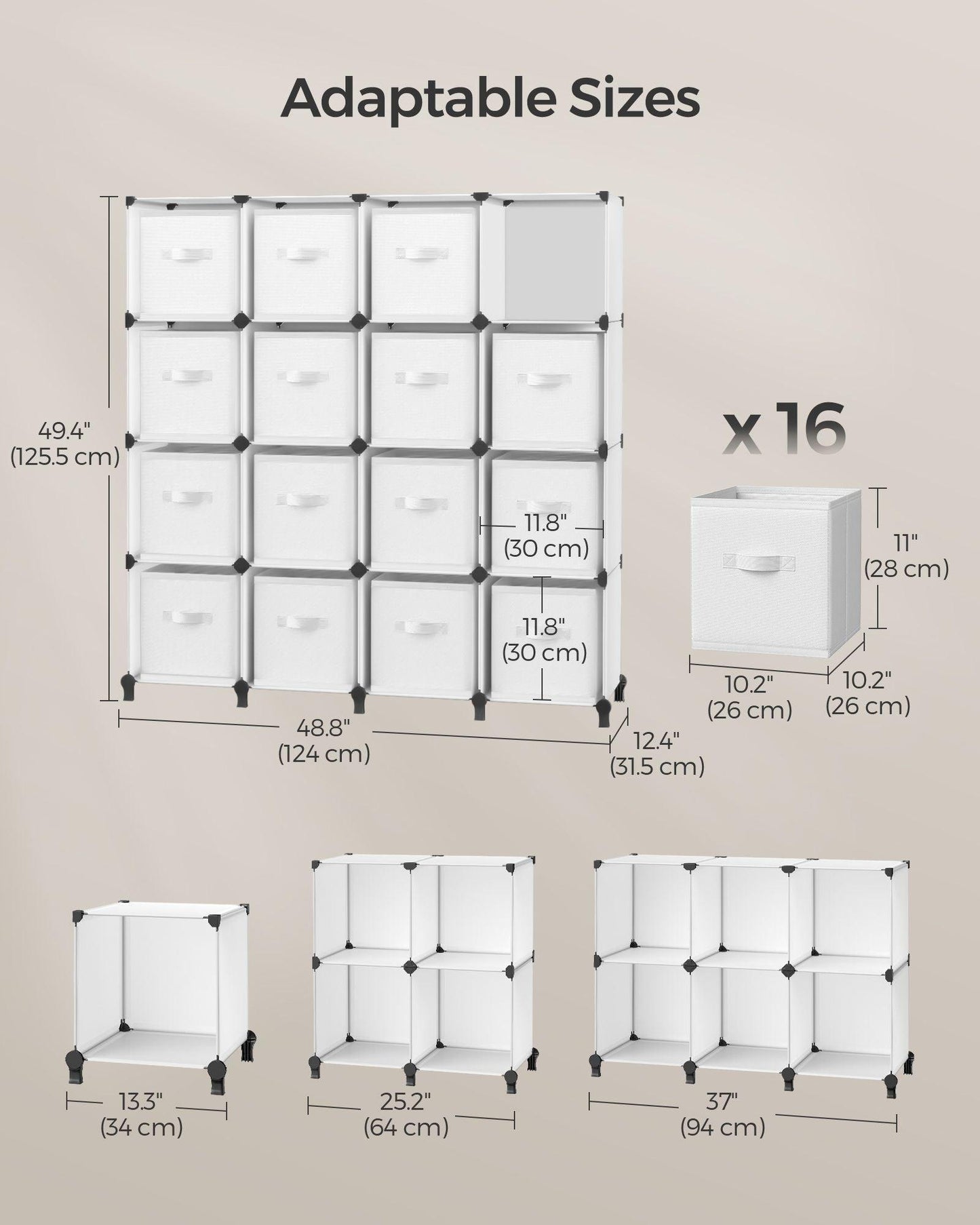 Cube Storage Organizer with 16 Boxes Cloud White FredCo