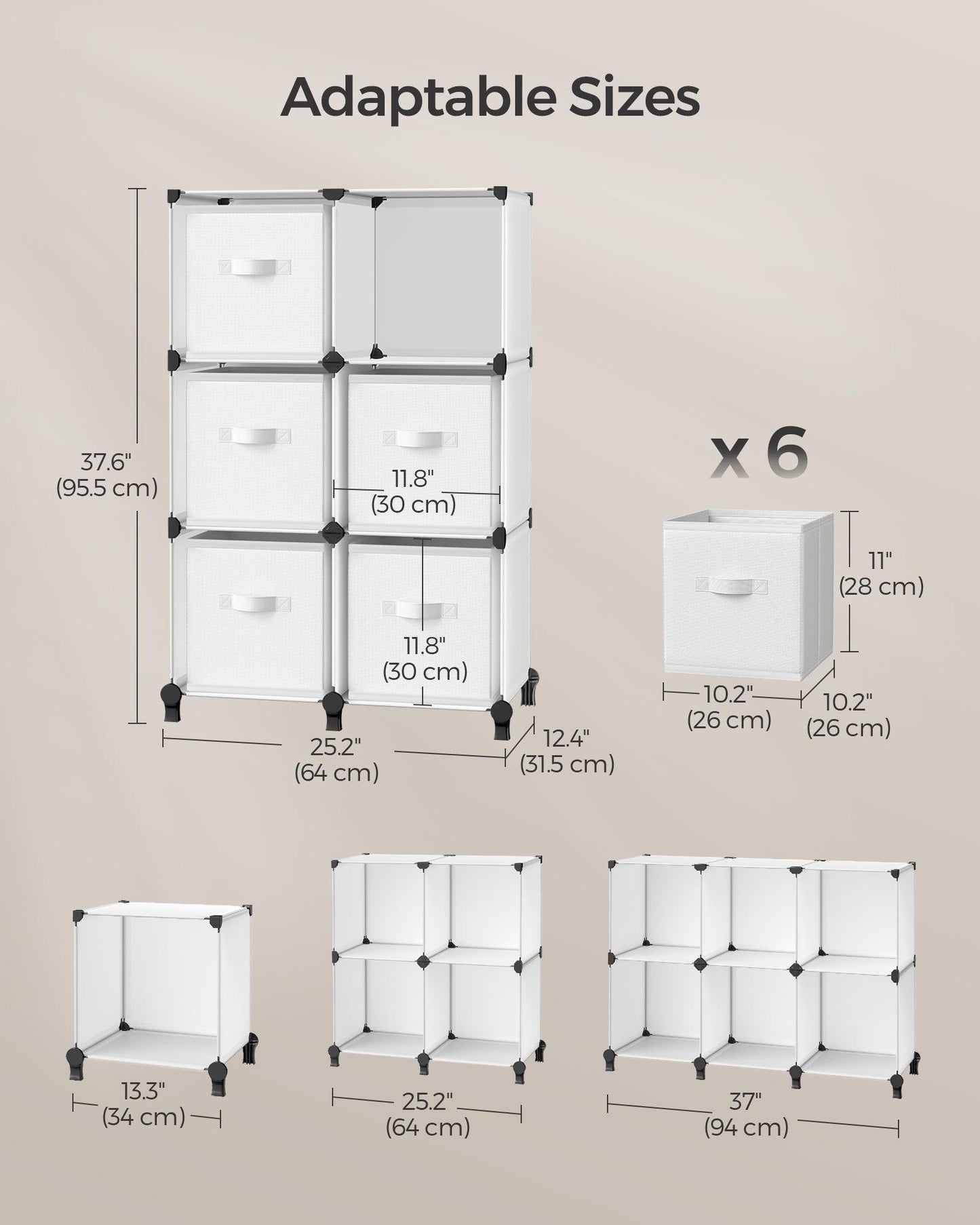 Cube Storage Organizer with 6 Storage Boxes Cloud White FredCo