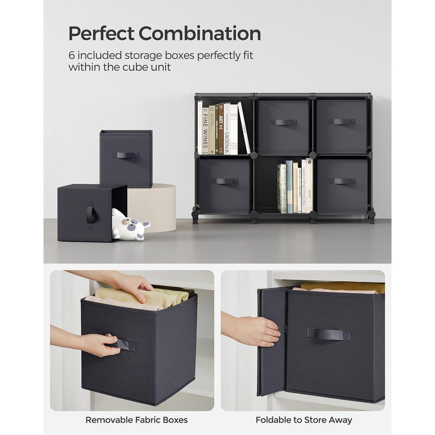 Cube Storage Organizer with Storage Boxes Black and Gray FredCo