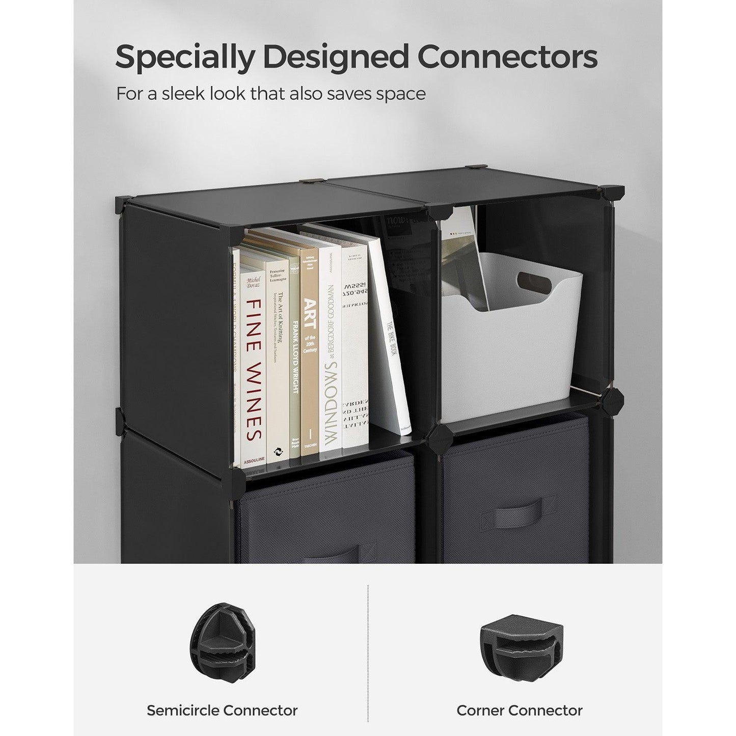 Cube Storage Organizer with Storage Boxes Black and Gray FredCo