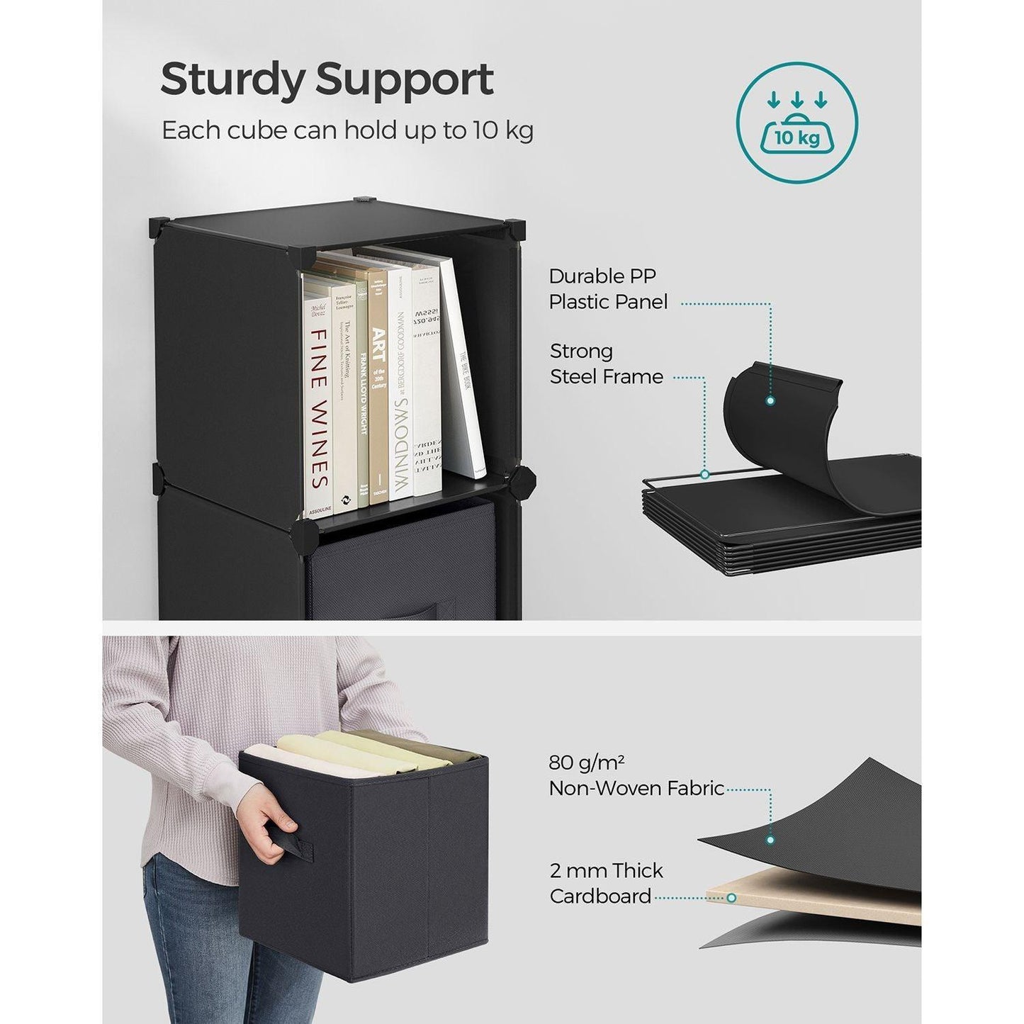 Cube Storage Organizer with Storage Boxes Black and Gray FredCo