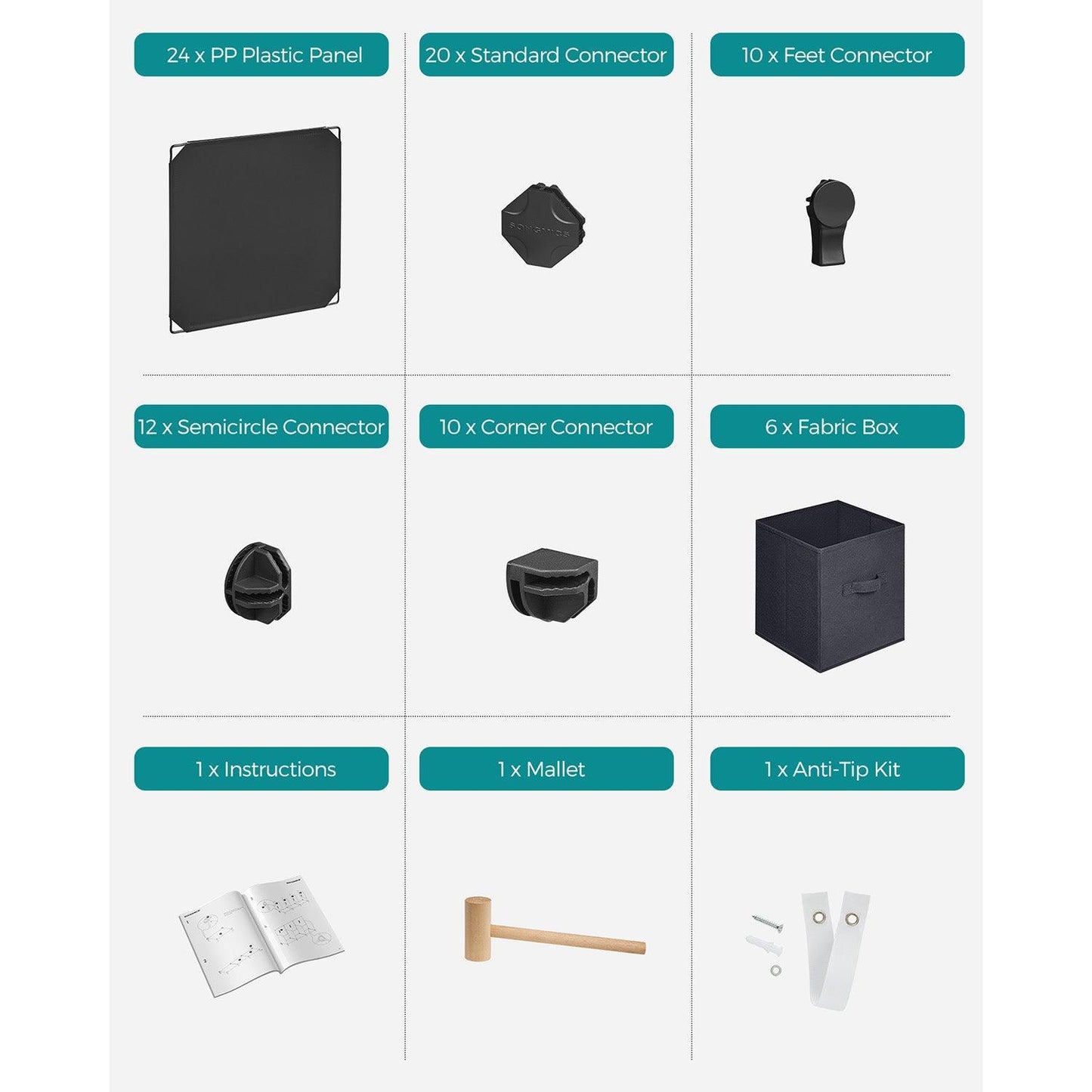 Cube Storage Organizer with Storage Boxes Black and Gray FredCo