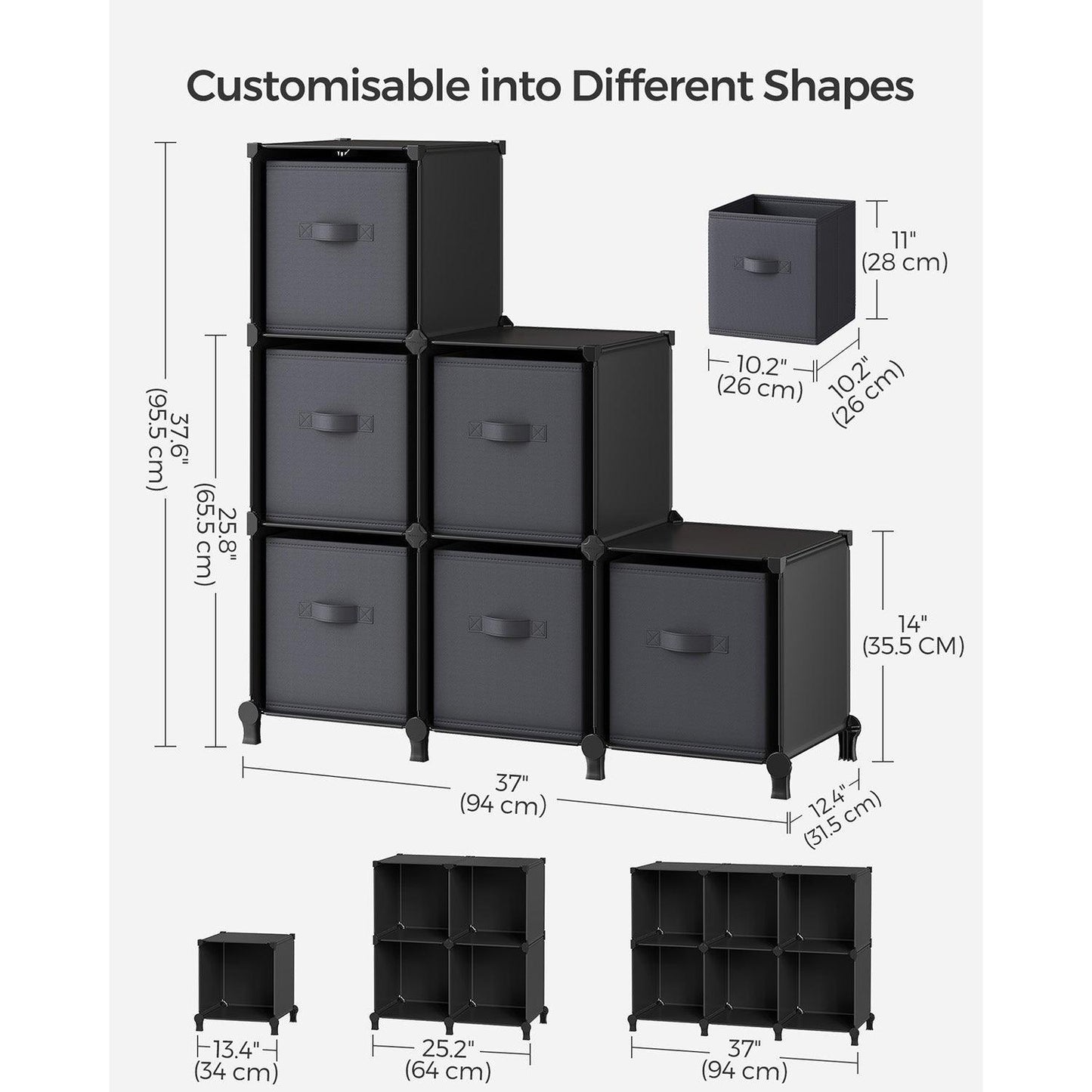 Cube Storage Organizer with Storage Boxes Black and Gray FredCo