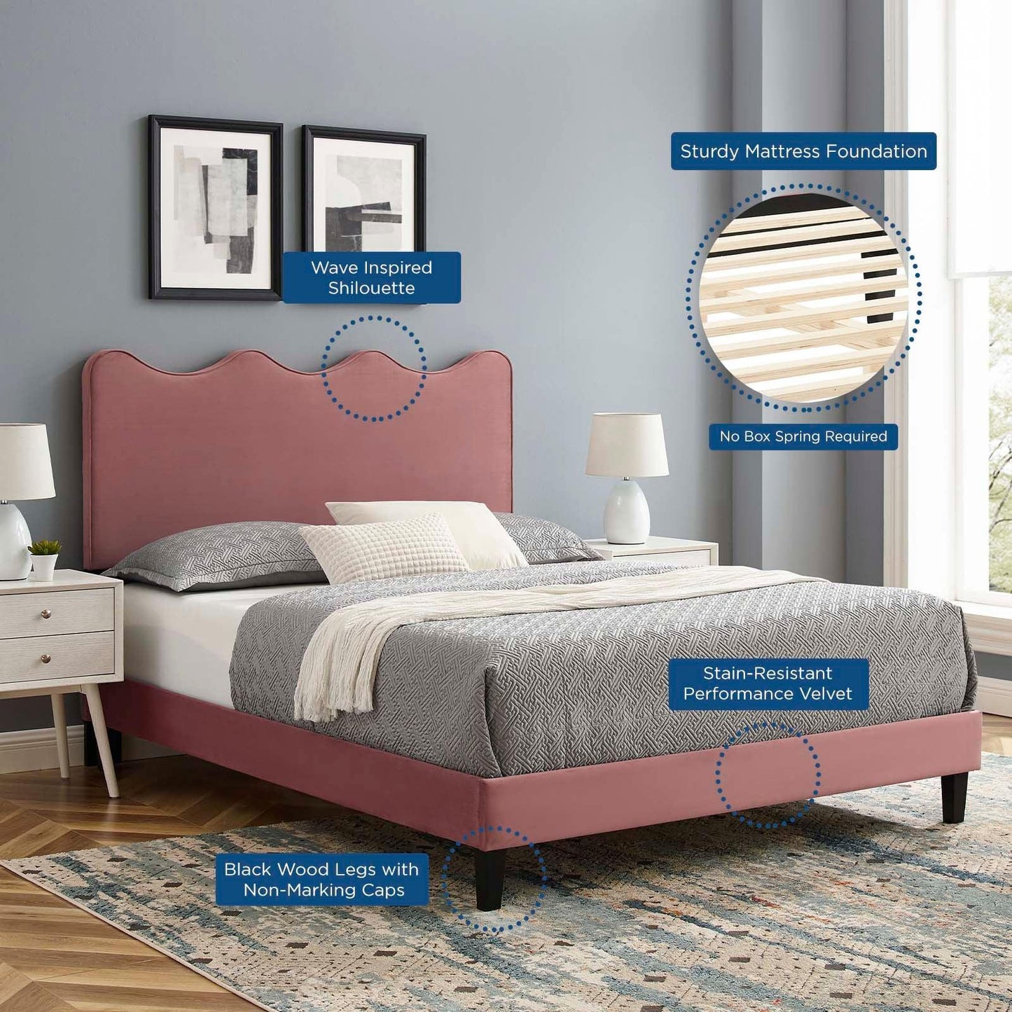 Current Performance Velvet Queen Platform Bed, MOD-6735 FredCo