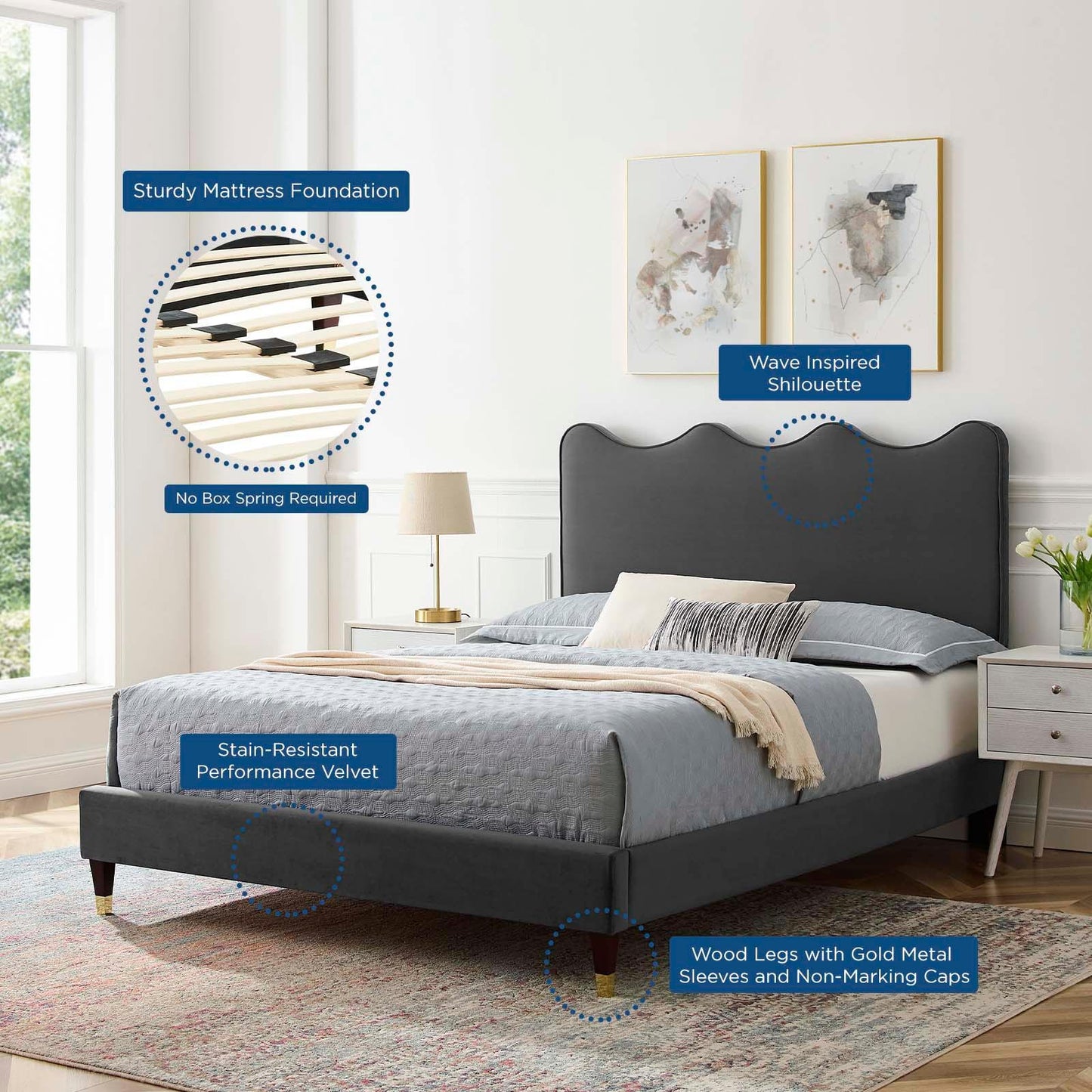 Current Performance Velvet Twin Platform Bed, MOD-6728 FredCo