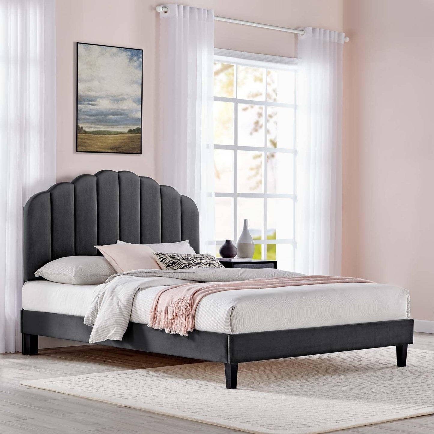 Daisy Performance Velvet Queen Platform Bed, MOD-6287 FredCo