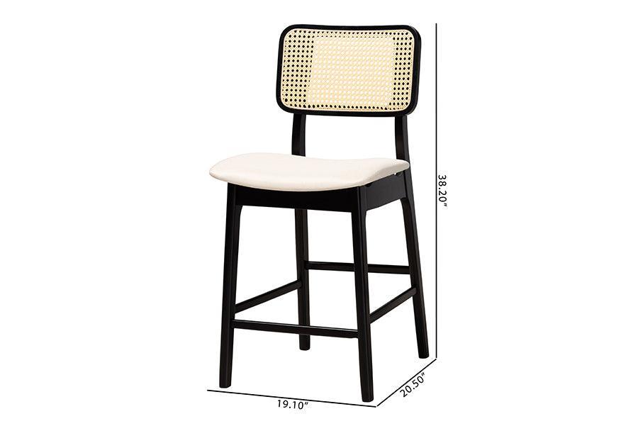 Dannon Mid-Century Modern Cream Fabric and Black Finished Wood 2-Piece Counter Stool Set FredCo