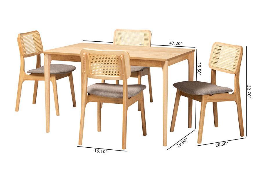 Dannon Mid-Century Modern Grey Fabric and Natural Oak Finished Wood 5-Piece Dining Set FredCo
