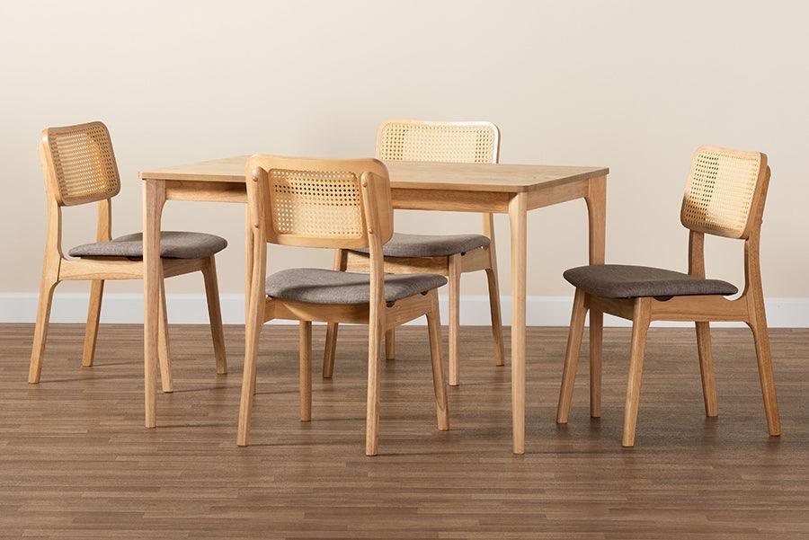 Dannon Mid-Century Modern Grey Fabric and Natural Oak Finished Wood 5-Piece Dining Set FredCo
