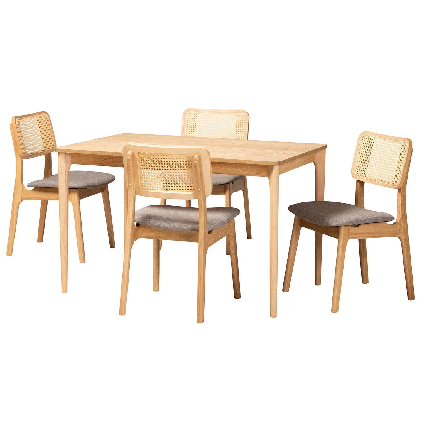 Dannon Mid-Century Modern Grey Fabric and Natural Oak Finished Wood 5-Piece Dining Set FredCo