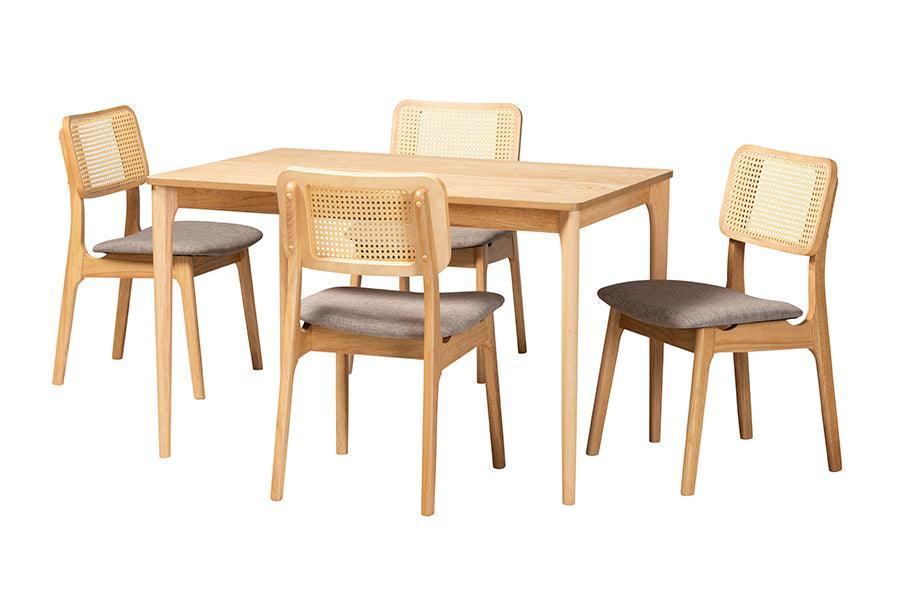 Dannon Mid-Century Modern Grey Fabric and Natural Oak Finished Wood 5-Piece Dining Set FredCo