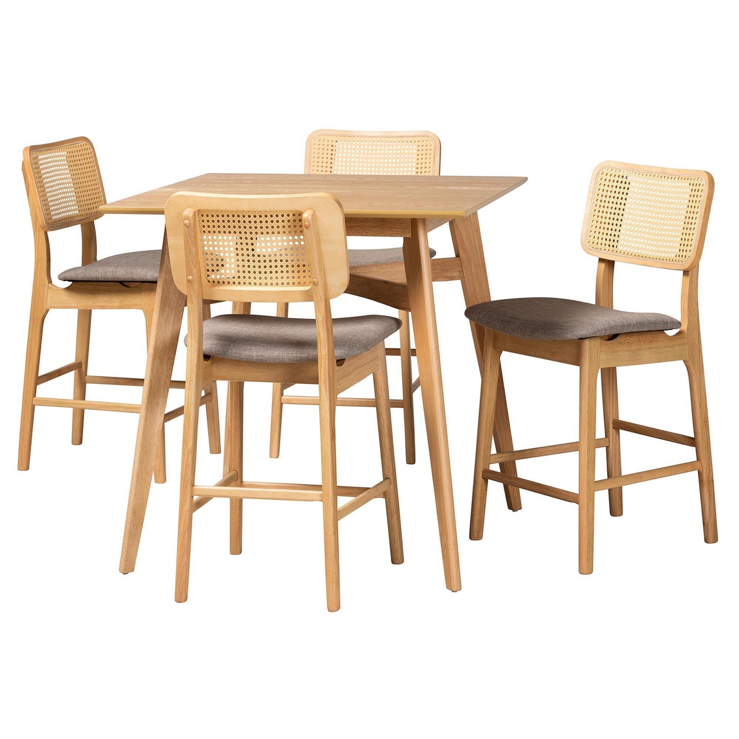 Dannon Mid-Century Modern Grey Fabric and Natural Oak Finished Wood 5-Piece Pub Set FredCo
