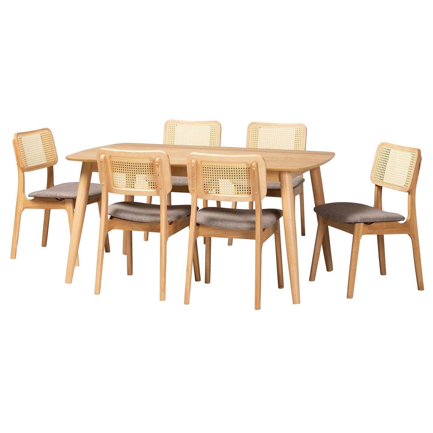 Dannon Mid-Century Modern Grey Fabric and Natural Oak Finished Wood 7-Piece Dining Set FredCo