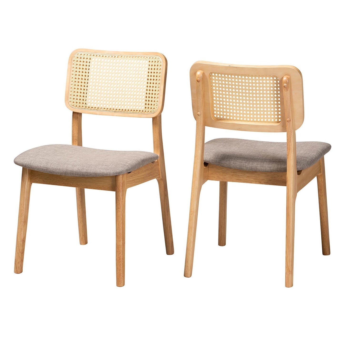 Dannon Mid-Century Modern Grey Fabric and Ntural Oak Finished Wood 2-Piece Dining Chair Set FredCo