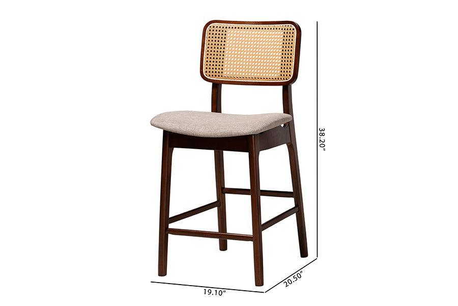 Dannon Mid-Century Modern Grey Fabric and Walnut Brown Finished Wood 2-Piece, Counter Stool Set FredCo
