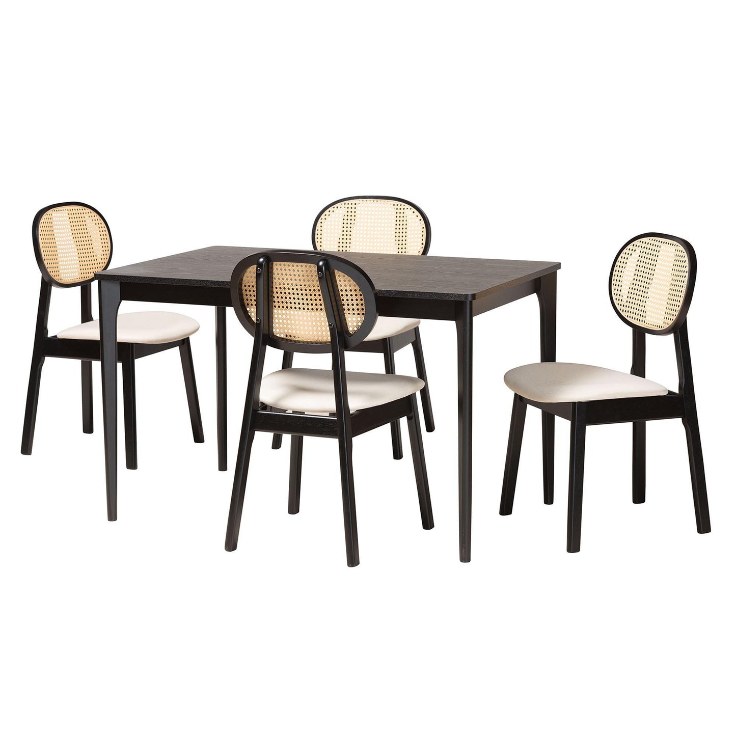 Darrion Mid-Century Modern Cream Fabric and Black Finished Wood 5-Piece Dining Set FredCo