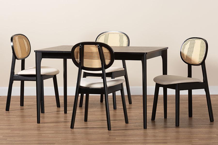Darrion Mid-Century Modern Cream Fabric and Black Finished Wood 5-Piece Dining Set FredCo