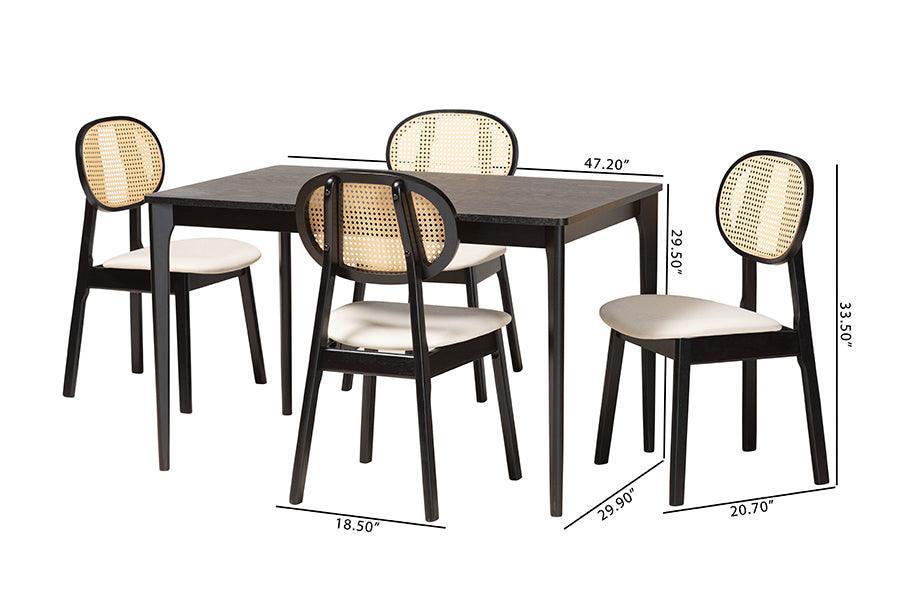 Darrion Mid-Century Modern Cream Fabric and Black Finished Wood 5-Piece Dining Set FredCo