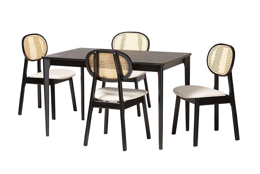 Darrion Mid-Century Modern Cream Fabric and Black Finished Wood 5-Piece Dining Set FredCo