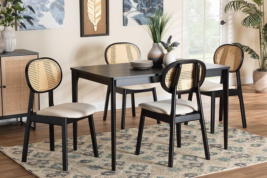 Darrion Mid-Century Modern Cream Fabric and Black Finished Wood 5-Piece Dining Set FredCo