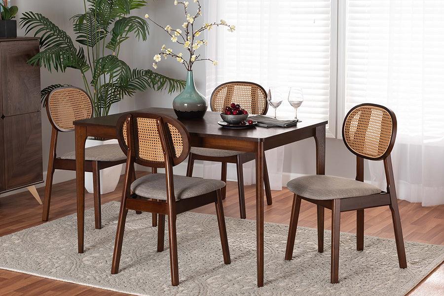 Darrion Mid-Century Modern Grey Fabric and Walnut Brown Finished Wood 5-Piece Dining Set FredCo