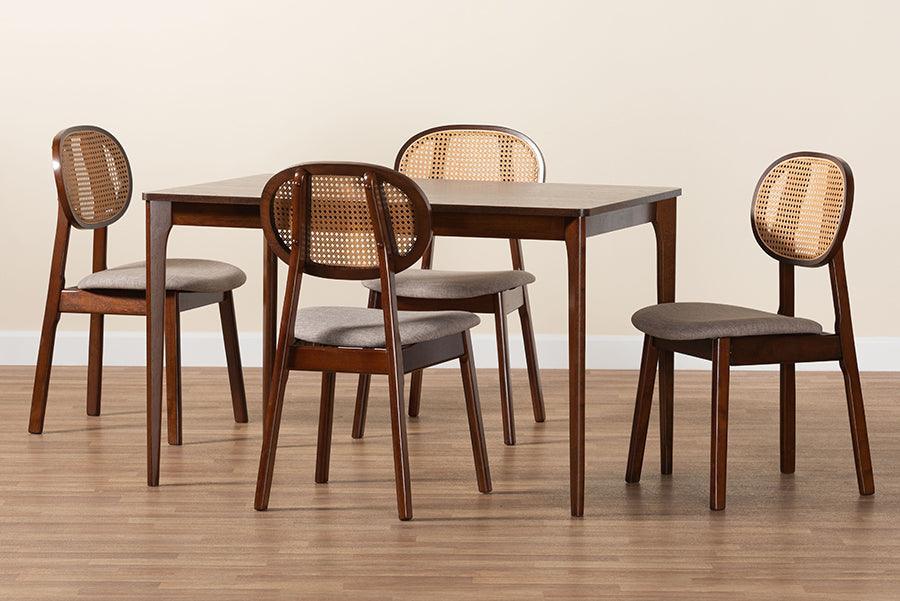 Darrion Mid-Century Modern Grey Fabric and Walnut Brown Finished Wood 5-Piece Dining Set FredCo