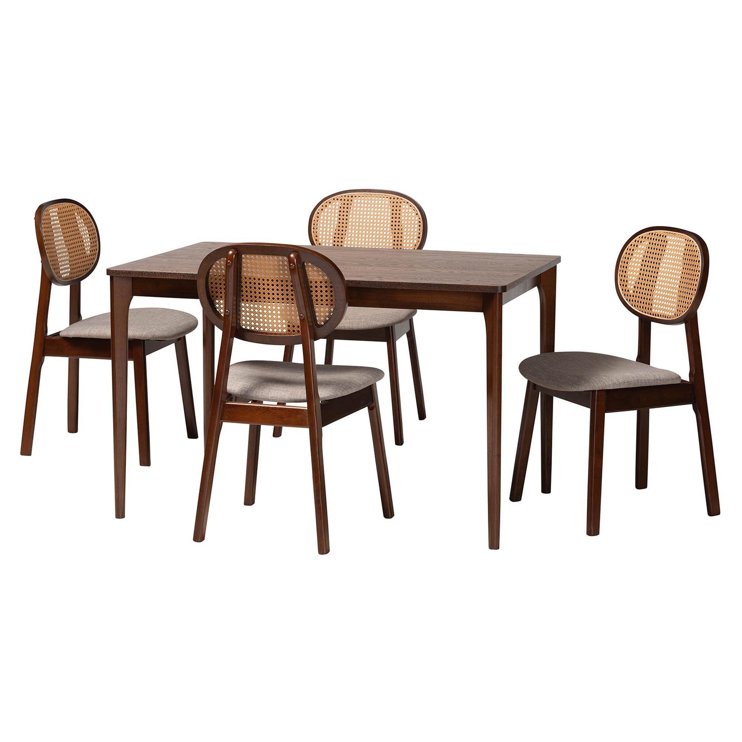 Darrion Mid-Century Modern Grey Fabric and Walnut Brown Finished Wood 5-Piece Dining Set FredCo