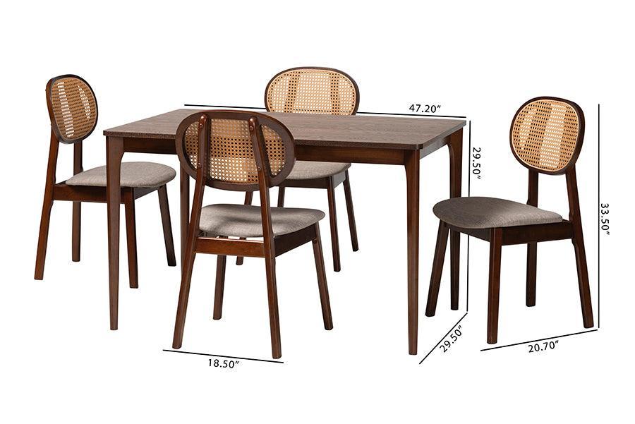 Darrion Mid-Century Modern Grey Fabric and Walnut Brown Finished Wood 5-Piece Dining Set FredCo