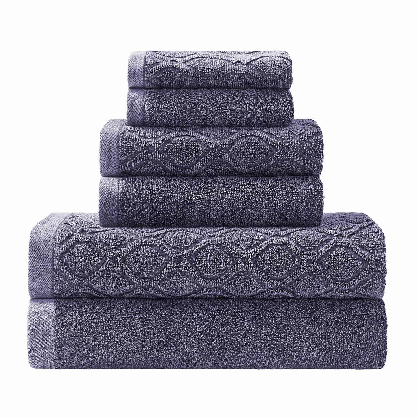 Denim Wash Cotton Ultra-Plush Jacquard Absorbent 6-Piece Towel Set FredCo