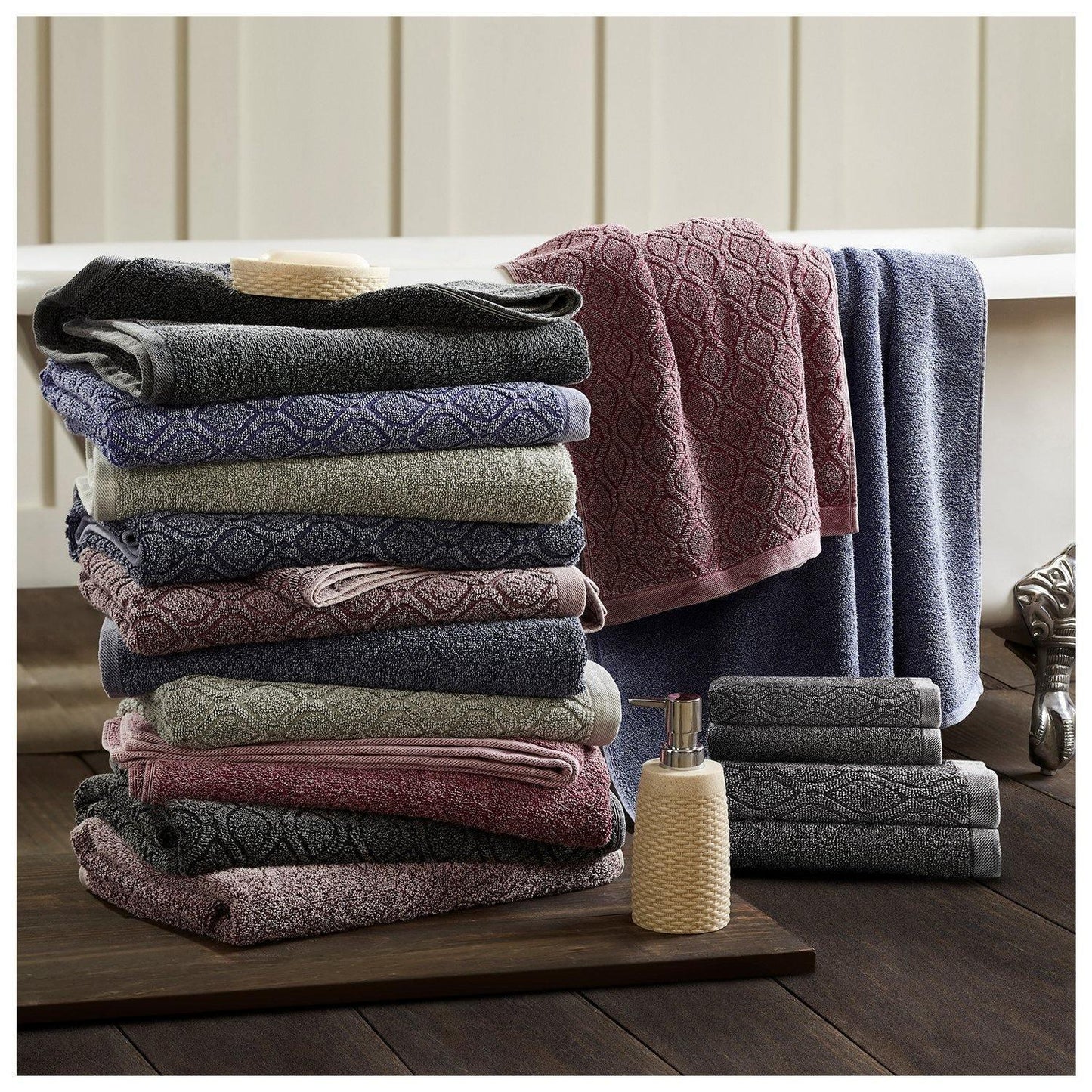 Denim Wash Cotton Ultra-Plush Jacquard Absorbent 6-Piece Towel Set FredCo