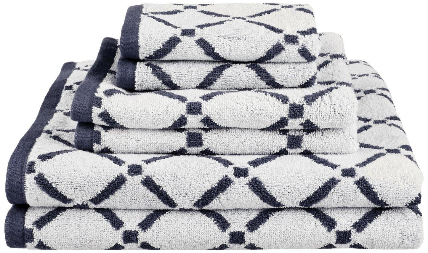 Diamond Geometric Plush Combed Cotton Absorbent 6-Piece Towel Set FredCo