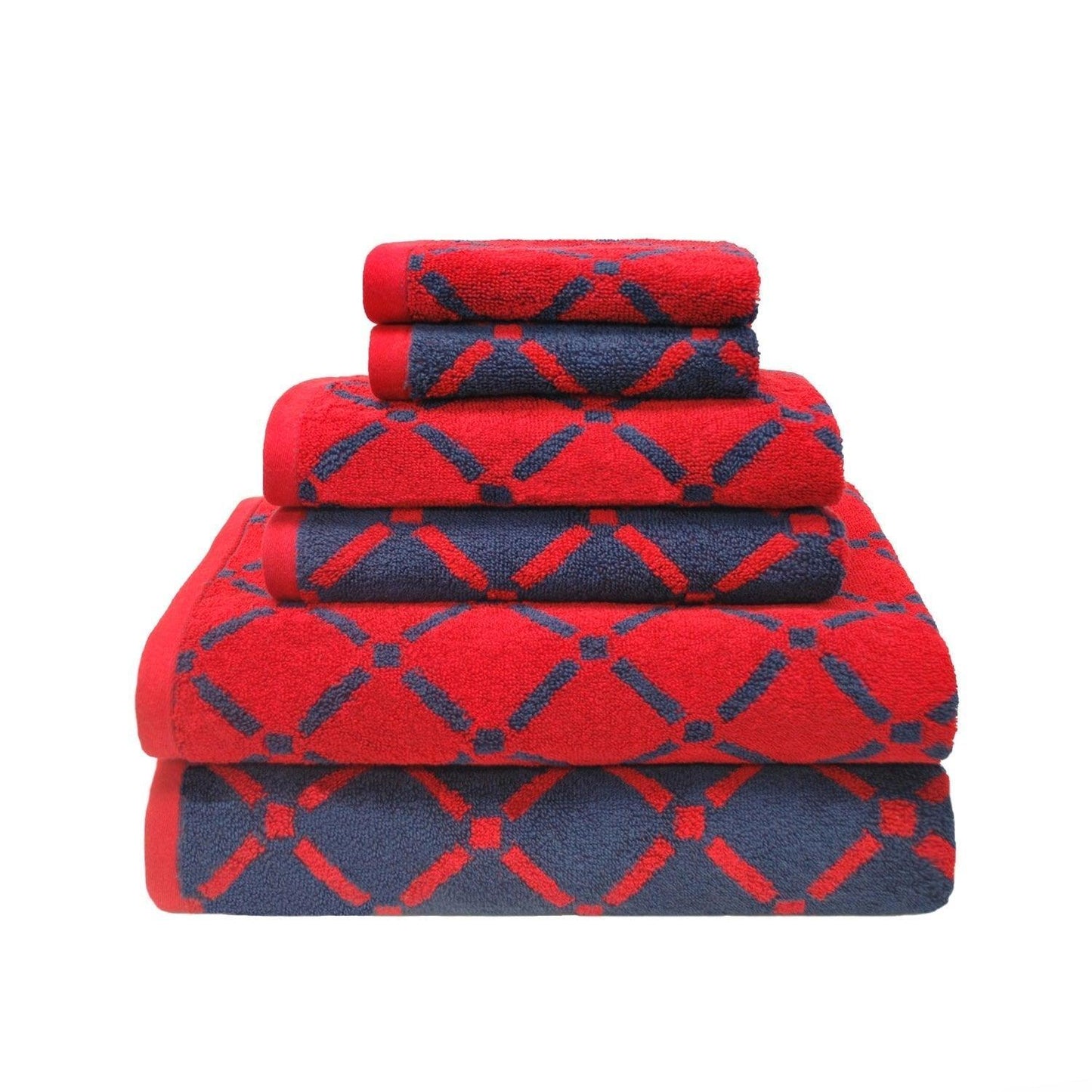 Diamond Geometric Plush Combed Cotton Absorbent 6-Piece Towel Set FredCo