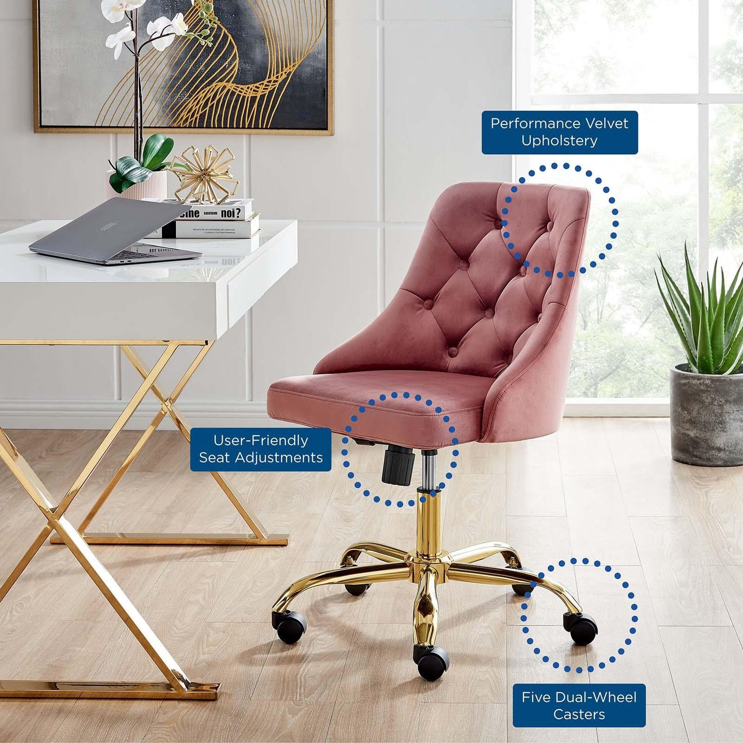 Distinct Tufted Swivel Performance Velvet Office Chair, EEI-4368 FredCo
